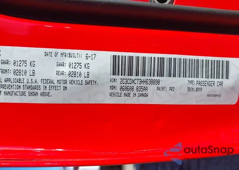 2017 Dodge Charger R/T Rwd из США, поврежденный, VIN 2C3CDXCT3HH638898